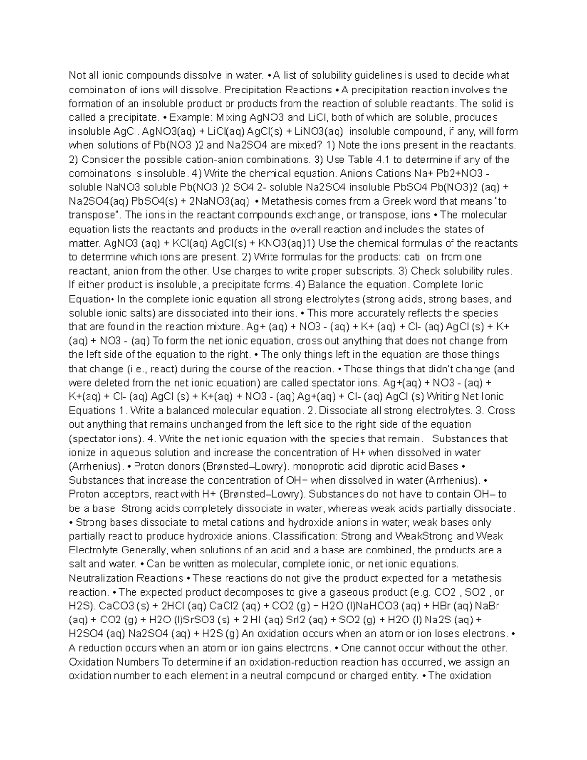Chem Notes - Not all ionic compounds dissolve in water. • A list of ...