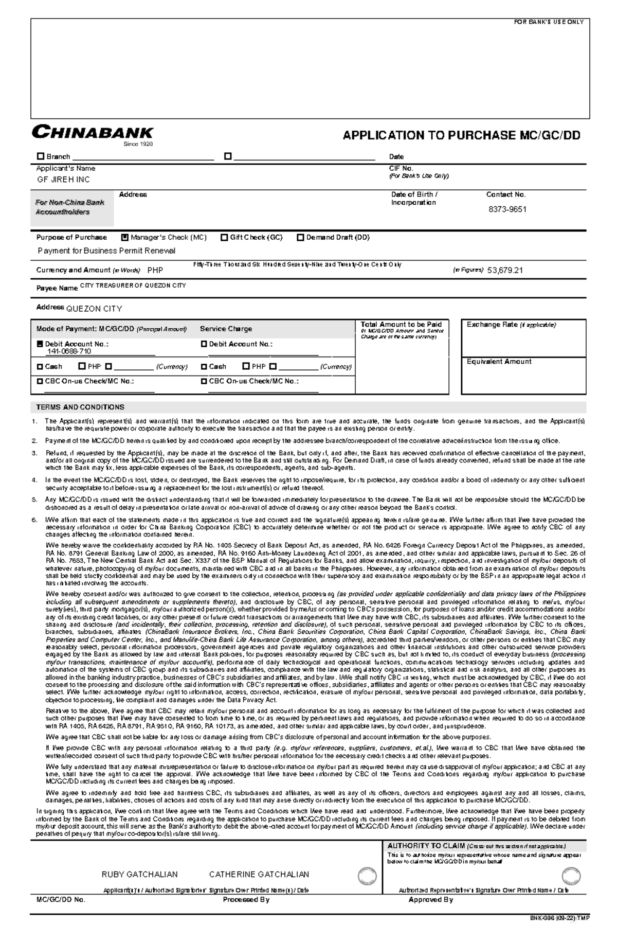 Application for Mcgcdd - FOR BANK’S USE ONLY APPLICATION TO PURCHASE MC ...