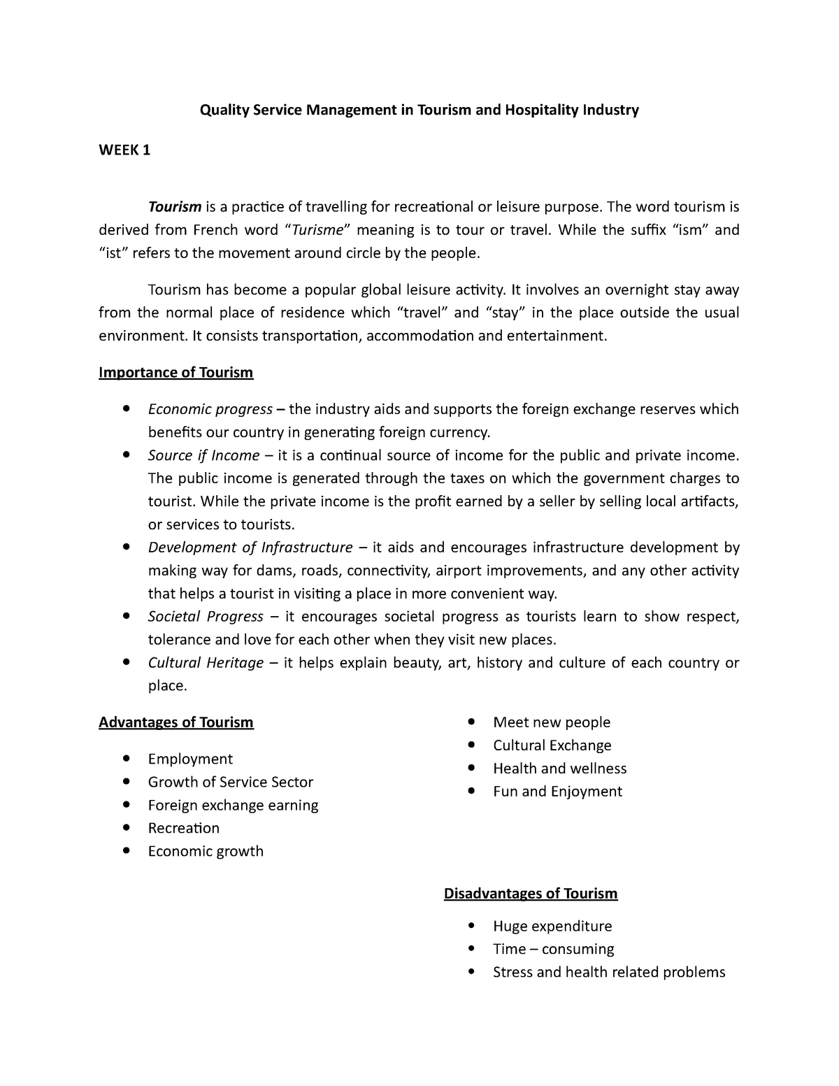 quality service management in tourism and hospitality essay