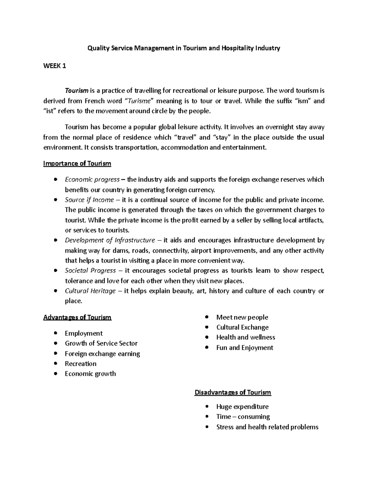 quality service management in tourism and hospitality essay