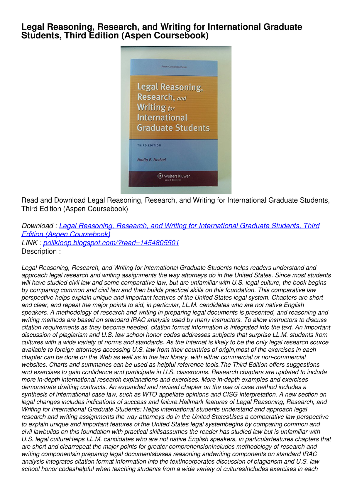 legal reasoning research and writing for international students