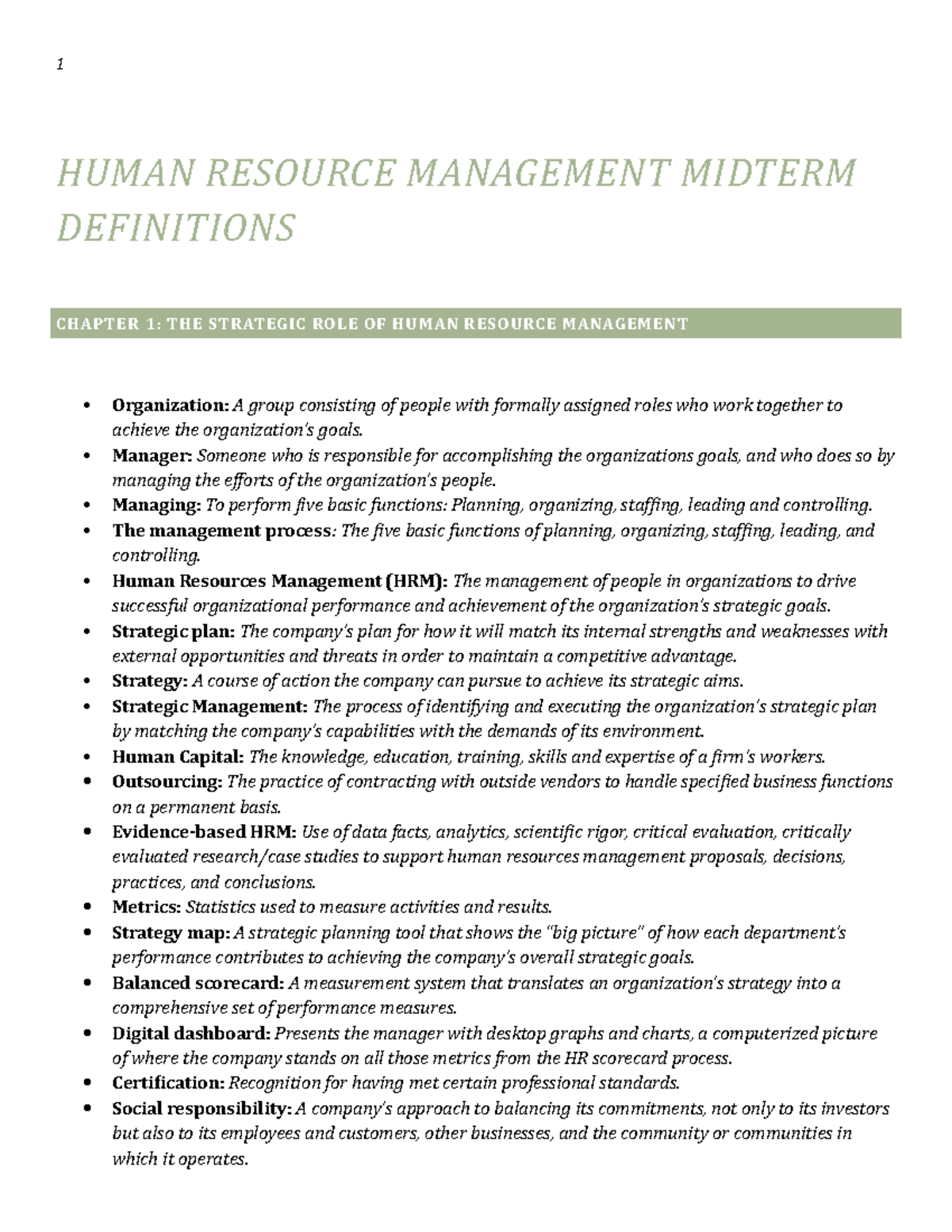 Human Resource Management Midterm Definitions - HUMAN RESOURCE ...