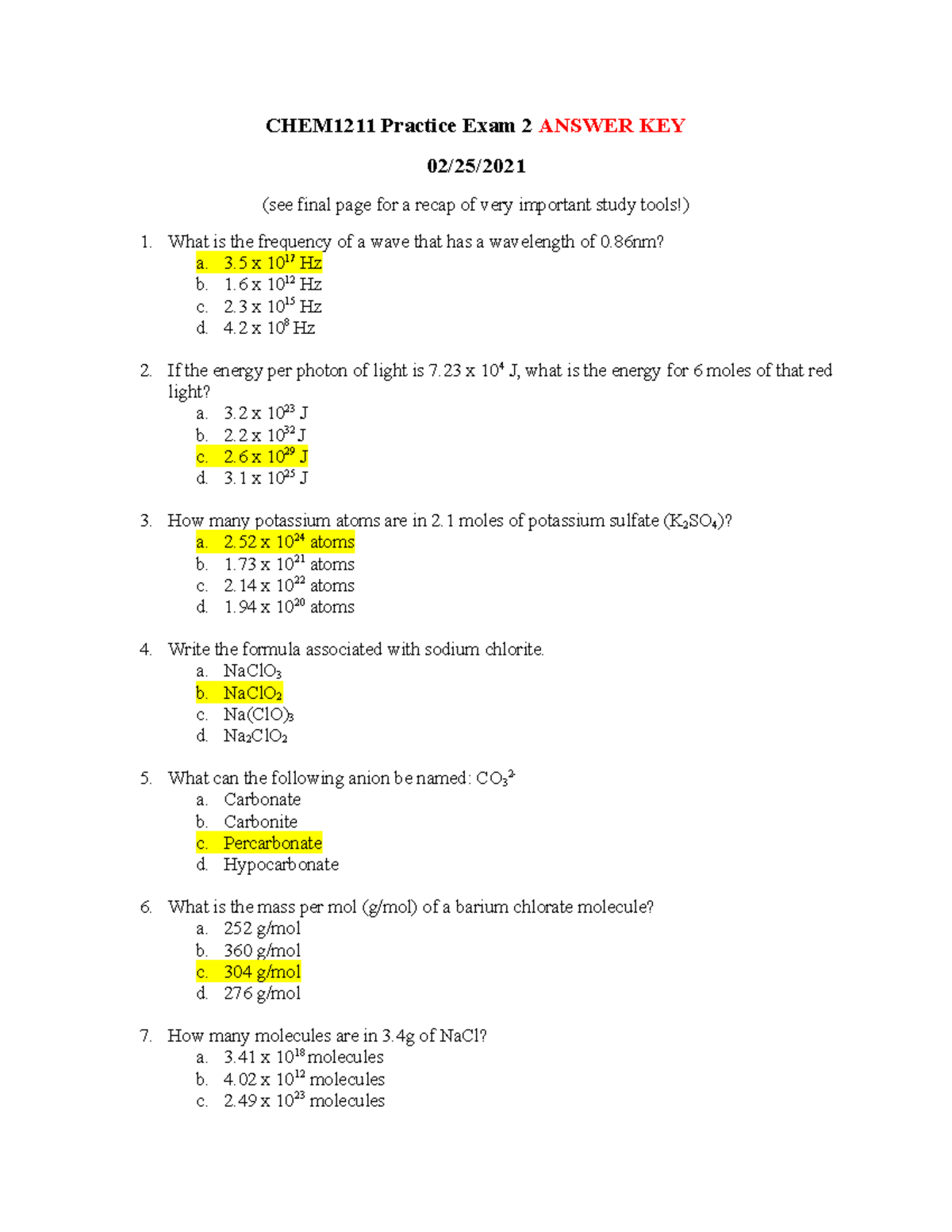 SOLUTION: Practice exam answer key - Studypool