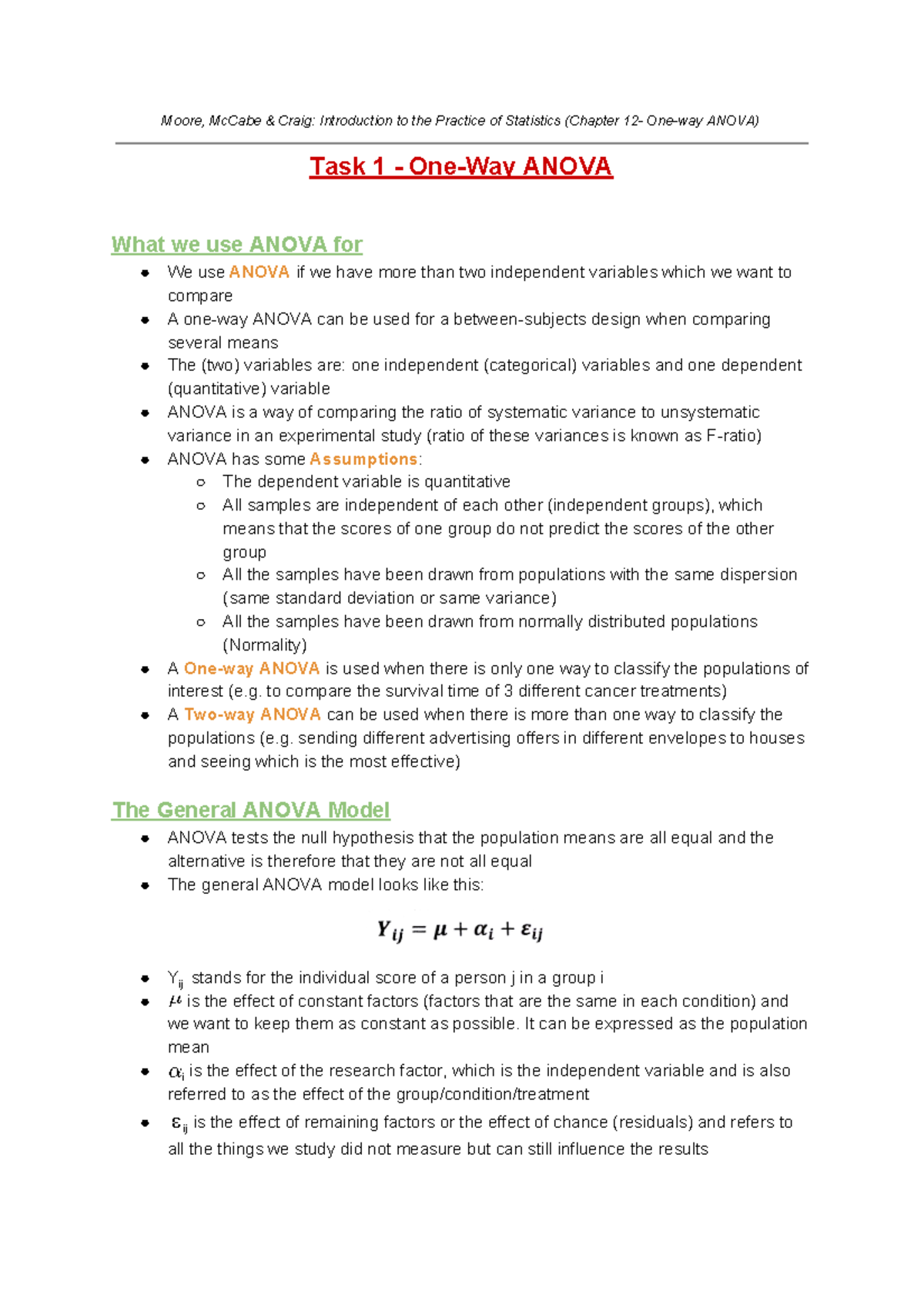 Task 1 One-way Anova - Moore, McCabe & Craig: Introduction to the ...