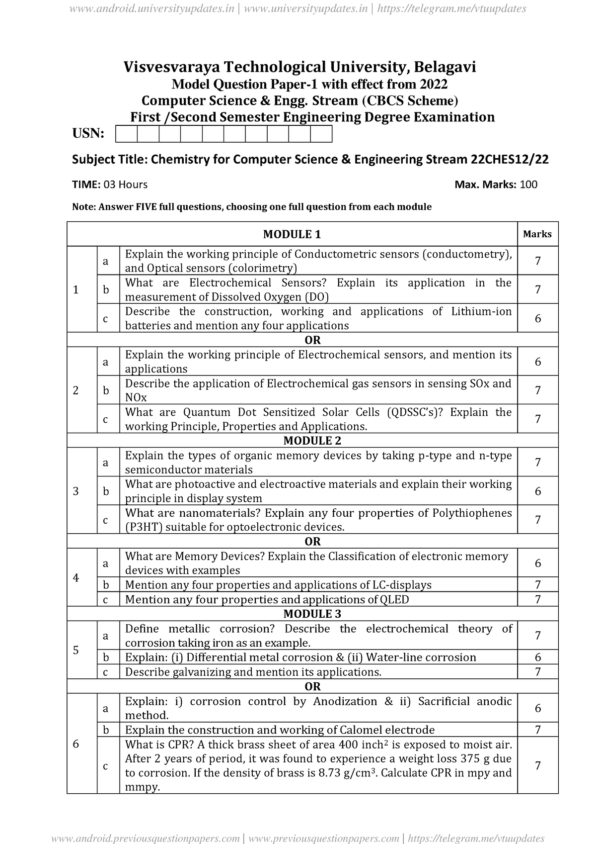 22CHES12set1 - Model Paper - Visvesvaraya Technological University ...