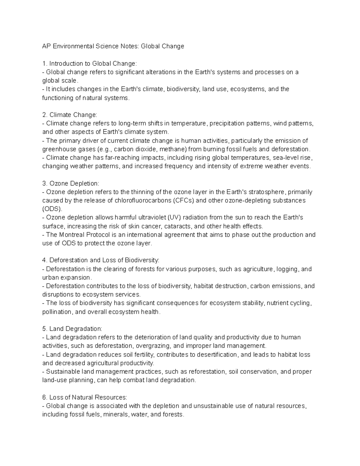 AP Environmental Science Notes Global Change - AP Environmental Science ...