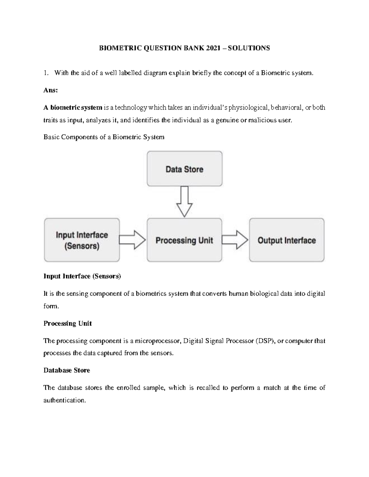 Biometric Question Bank 2021 1 Soln1 BIOMETRIC QUESTION BANK 2021