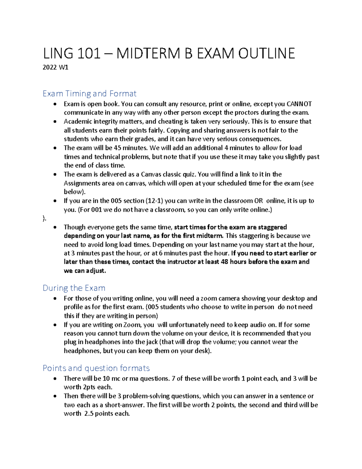 Midterm 2 Outline - LING 101 – MIDTERM B EXAM OUTLINE 2022 W Exam ...