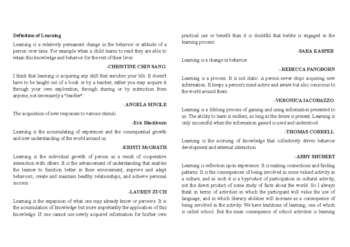 6TH Sem Organizational Behaviour - Definition of Learning Learning is a ...