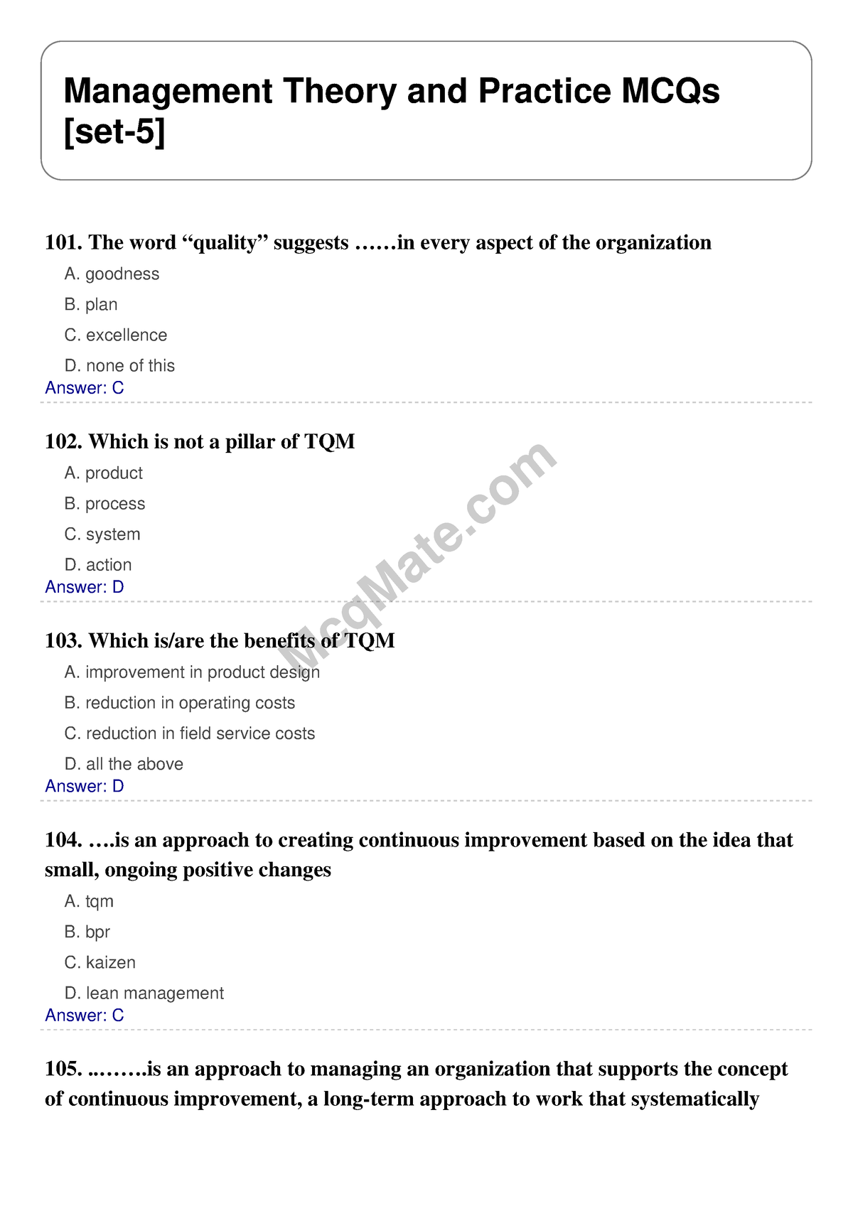 Management Theory And Practice Solved MCQs [set-5] Mcq Mate.com ...