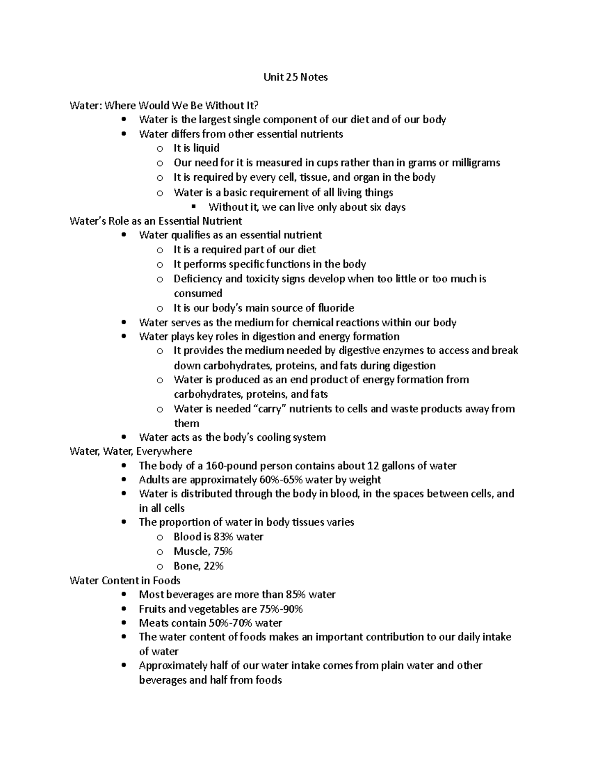 Unit 25 Notes - Water: Where Would We Be Without It? - Unit 25 Notes ...