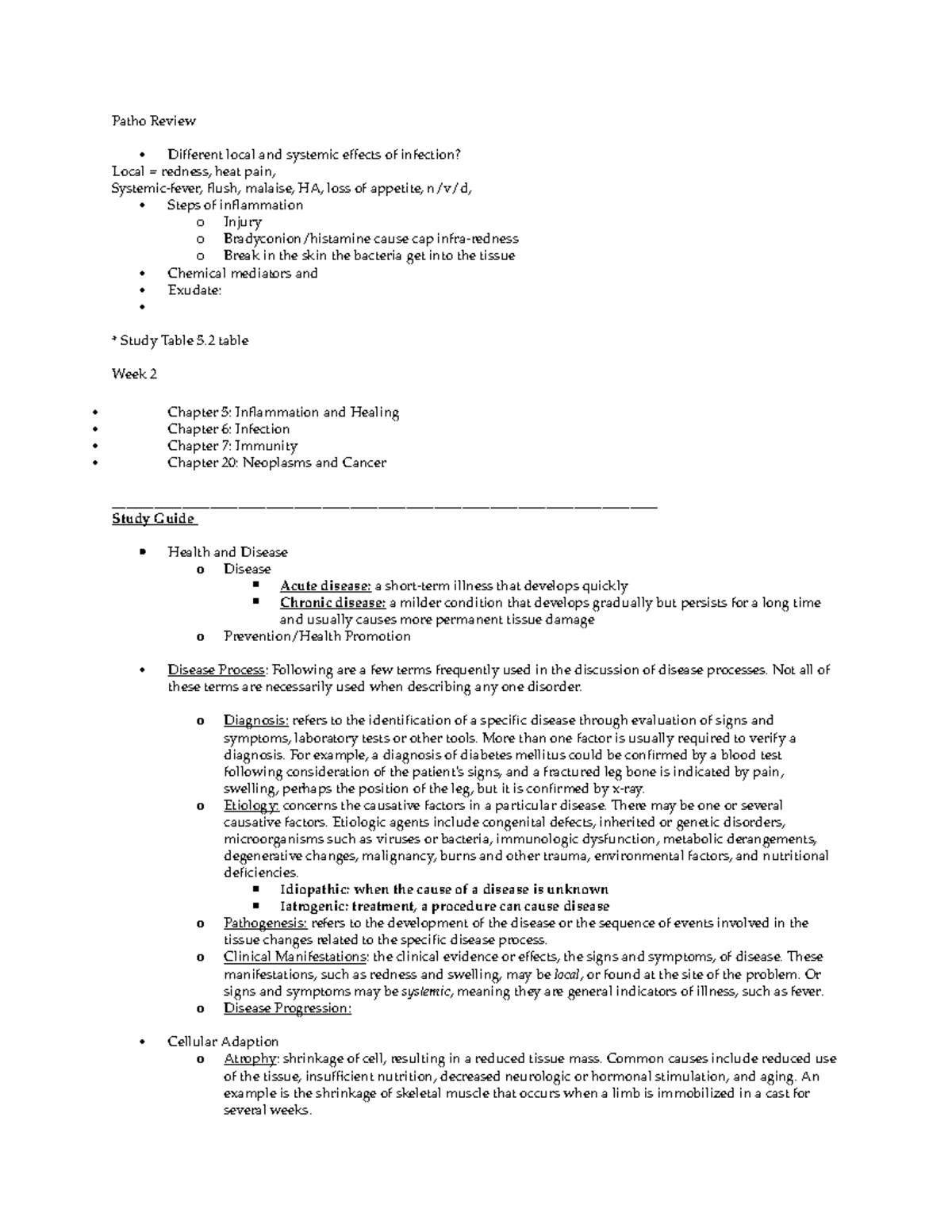 Patho study guide 1 - Patho Review Different local and systemic effects ...