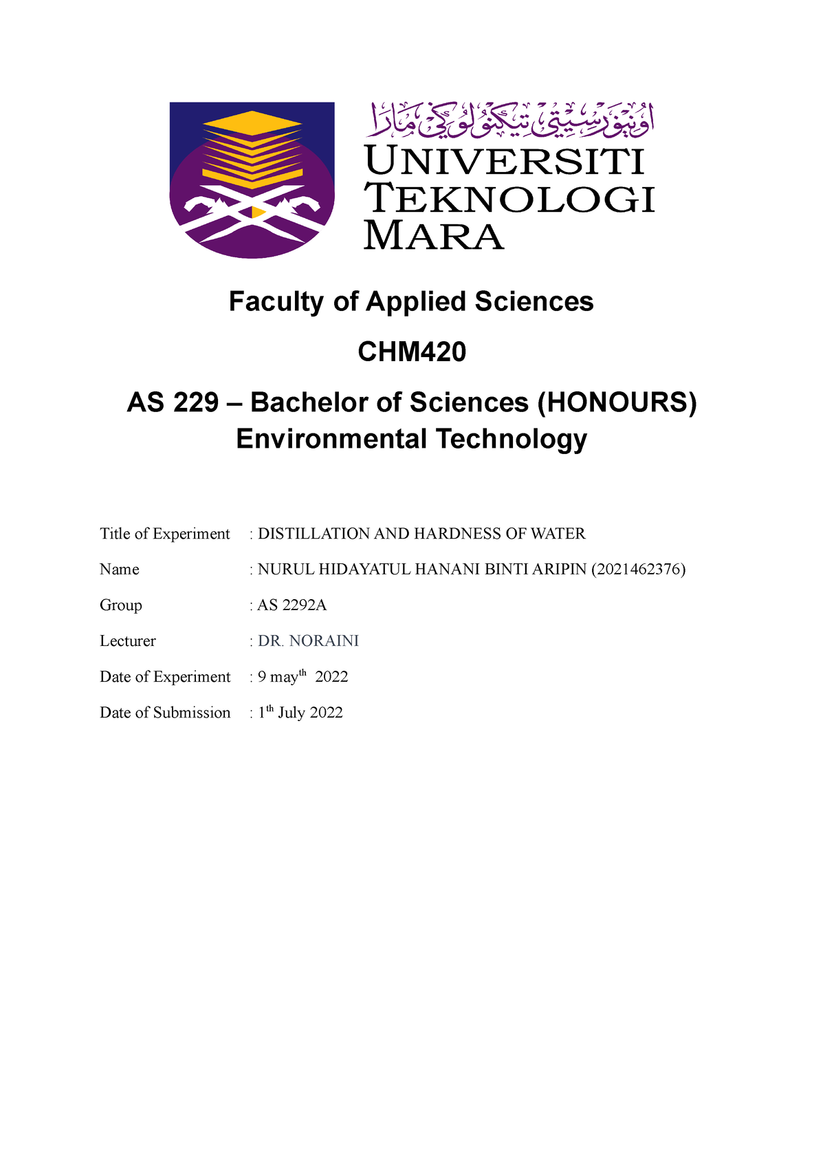 lab report experiment 5 chm421