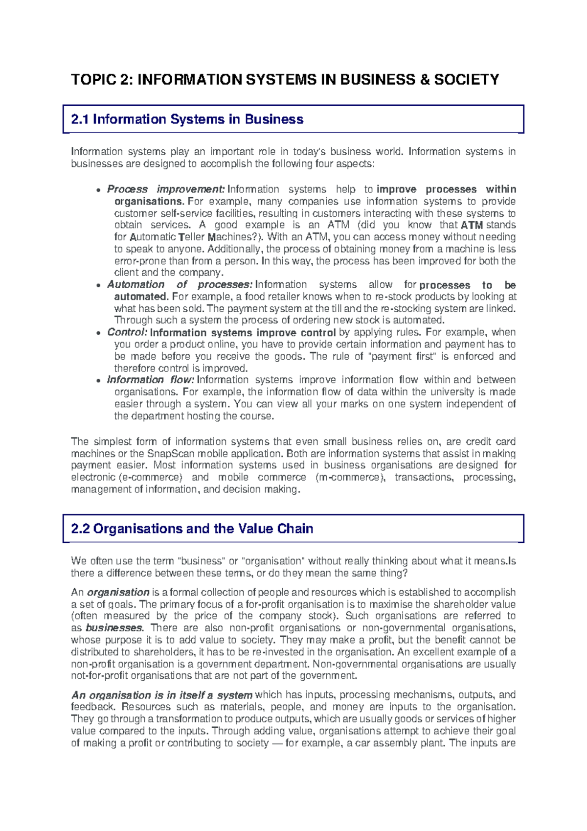 Lecture+Notes+-+IS+in+Business+and+Society - TOPIC 2: INFORMATION ...