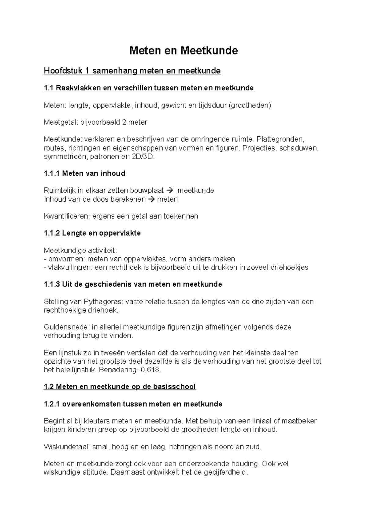 Meten En Meetkunde Samenvatting Meten En Meetkunde Hoofdstuk 1