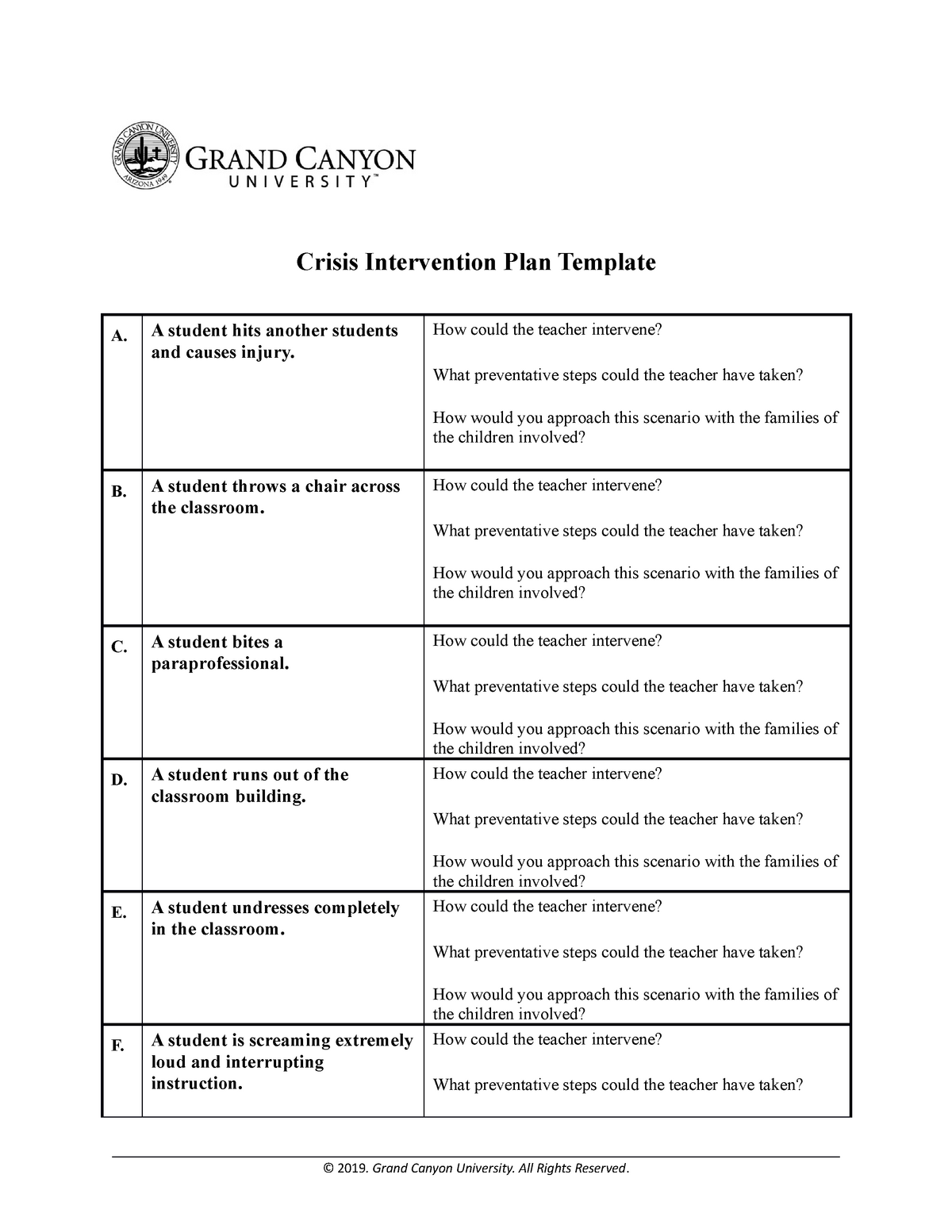 Crisis Prevention and Intervention Plan Template Crisis Intervention