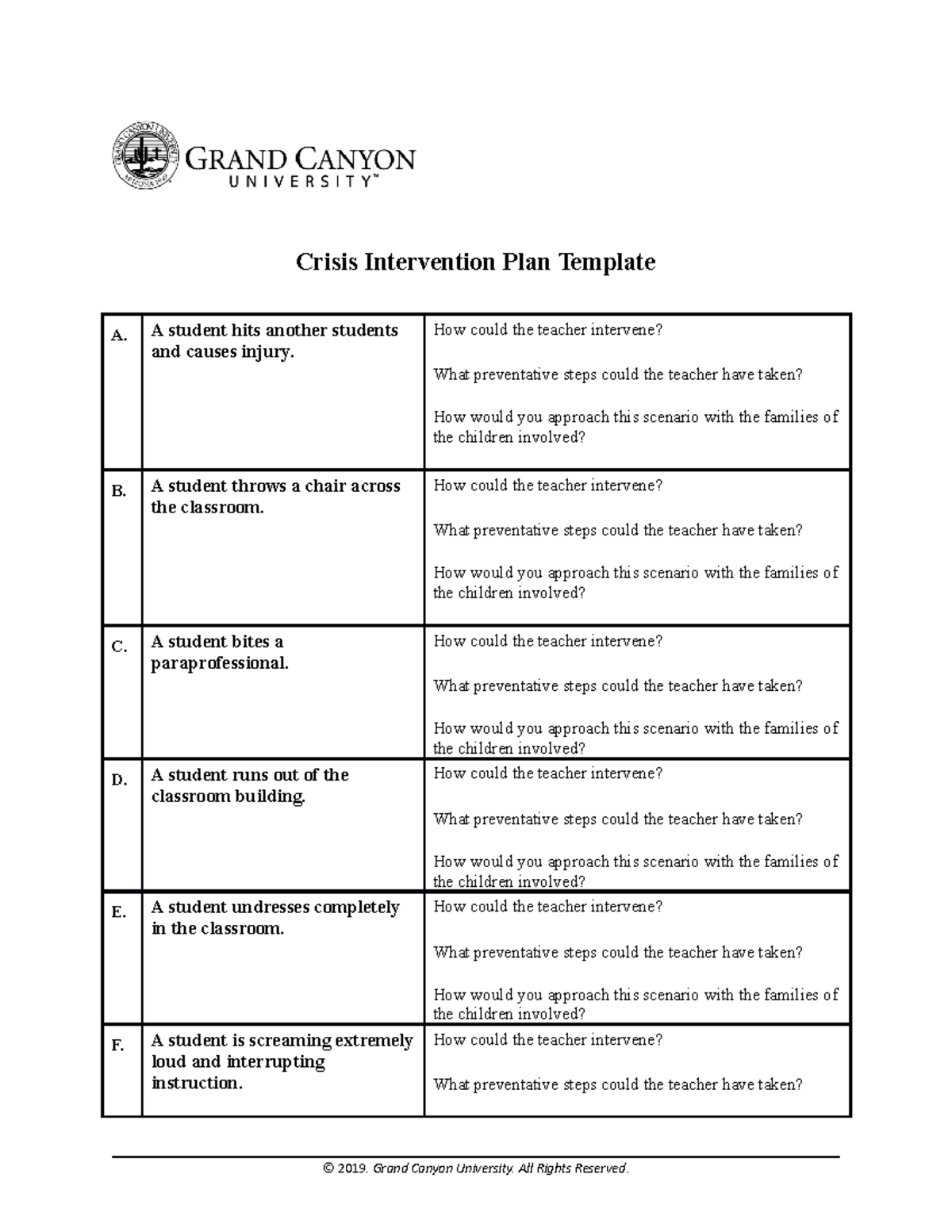 Crisis Prevention and Intervention Plan Template Crisis Intervention