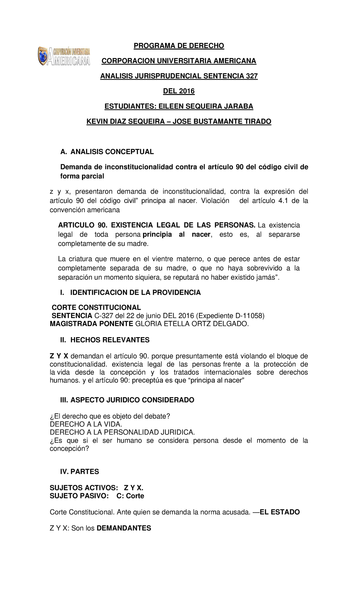 Analisis DE Sentencia 327 Y 591 OK - PROGRAMA DE DERECHO CORPORACION