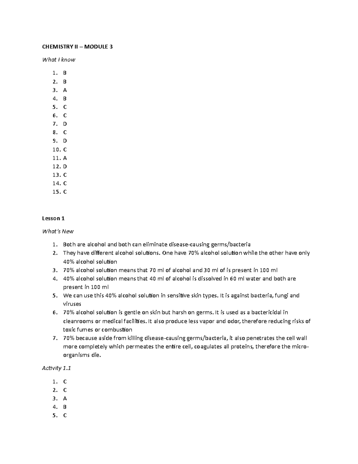 Chemistry II ( Module 3) - CHEMISTRY II – MODULE 3 What I Know B B A B ...