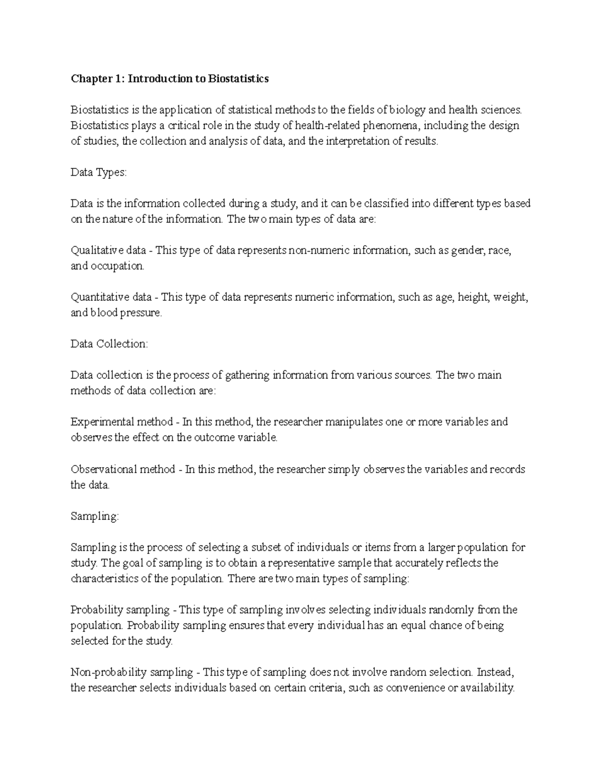 STAT 212 Chapter 1 Chapter 1 Introduction to Biostatistics