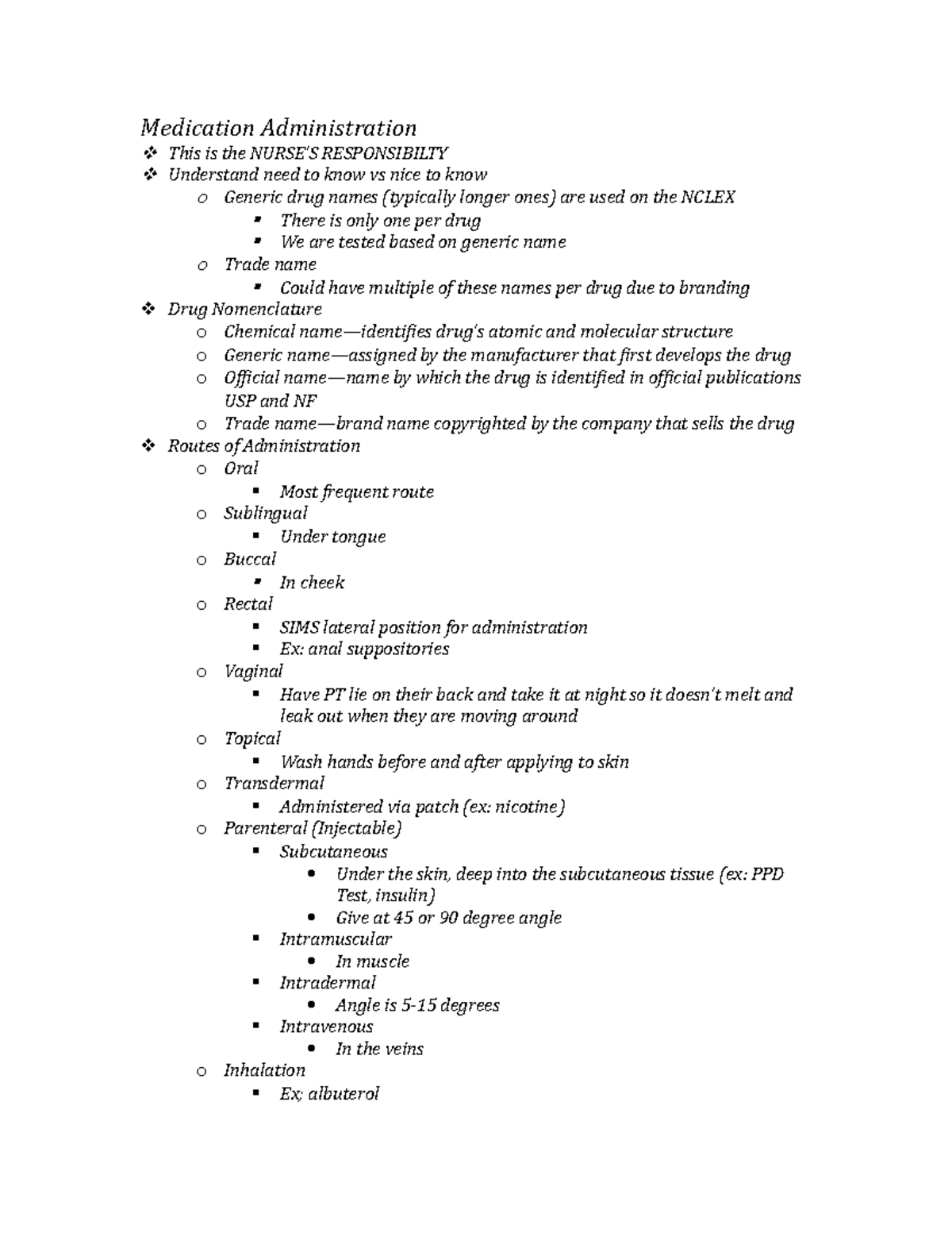 Medication Administration Study Guide Packet 6 Ex 1 - Medication 