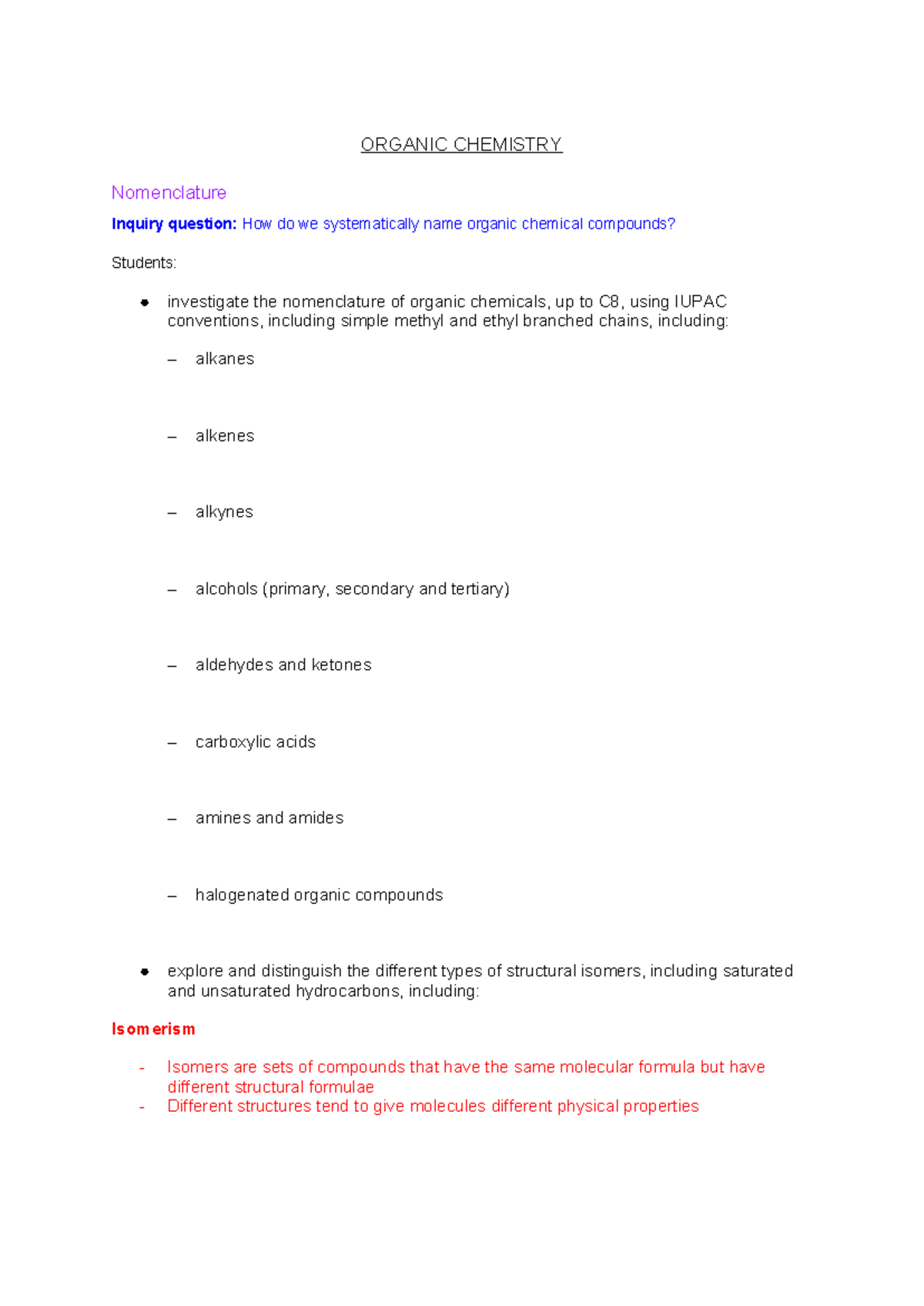 Chem module 7 - Summary HSC Chemistry - ORGANIC CHEMISTRY Nomenclature ...