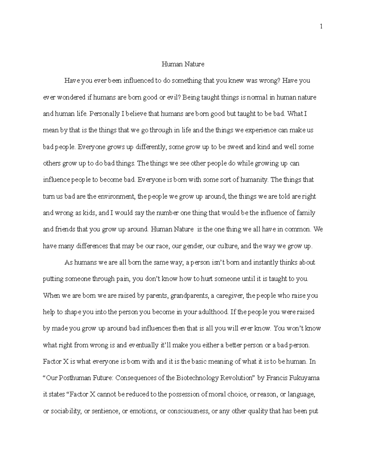 human nature essay thesis