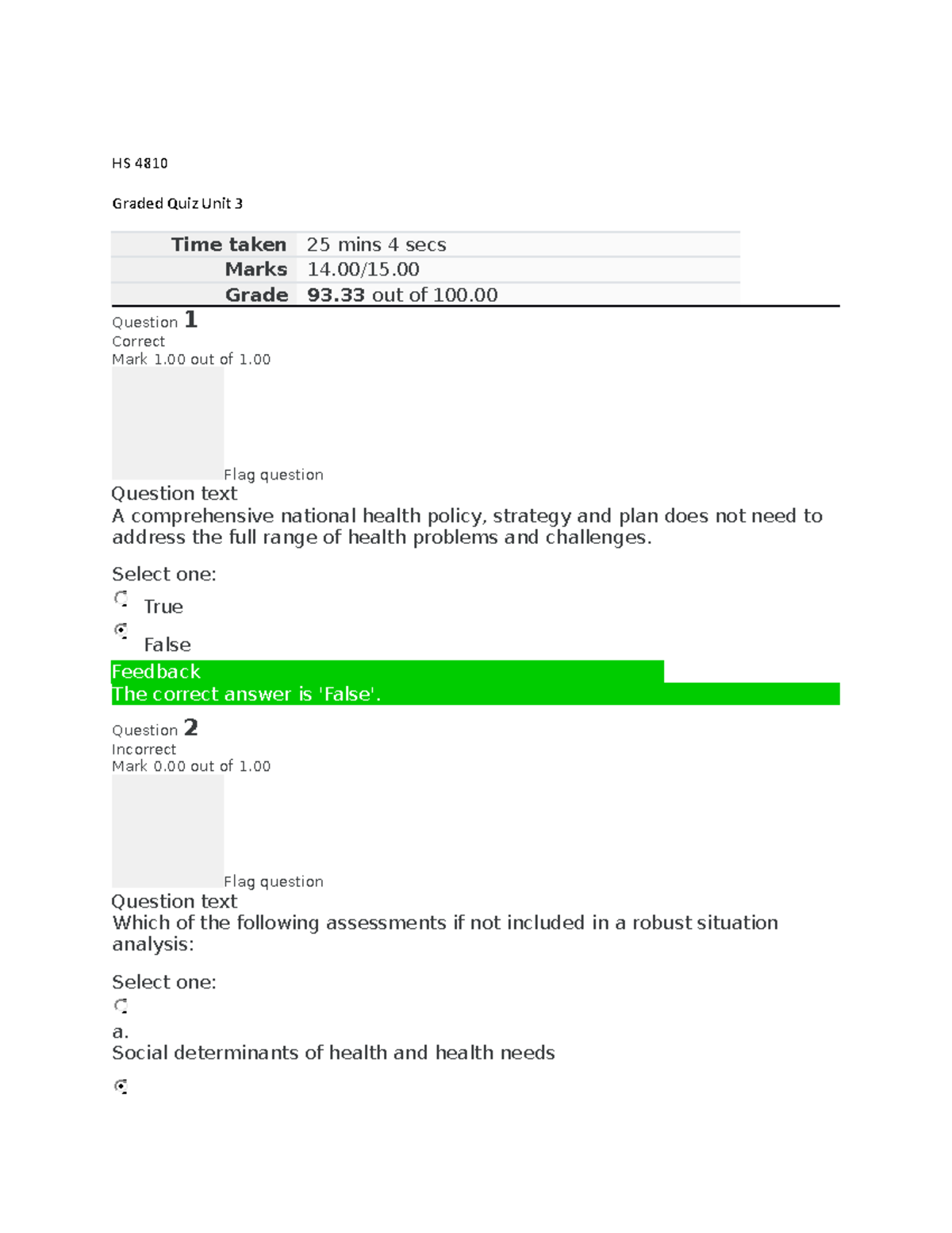 HS 4810 Grades Quiz 3 - Graded Quiz Unit 3 - HS 4810 Graded Quiz Unit 3 ...