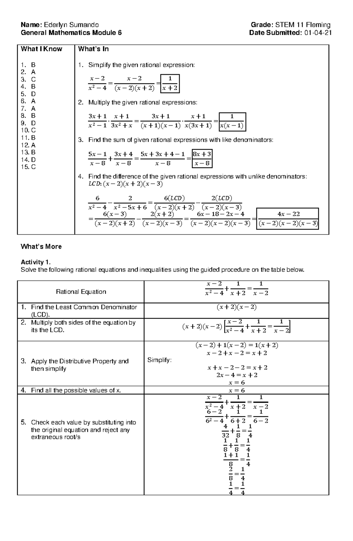 General Mathematics Grade 11 Quarter 1 Module 6 Name Ederlyn Sumando 