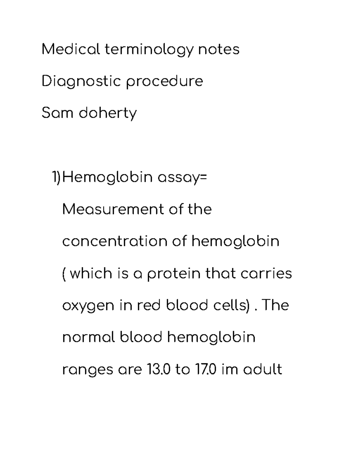 14 notes Medical terminology notes Diagnostic procedure Sam doherty