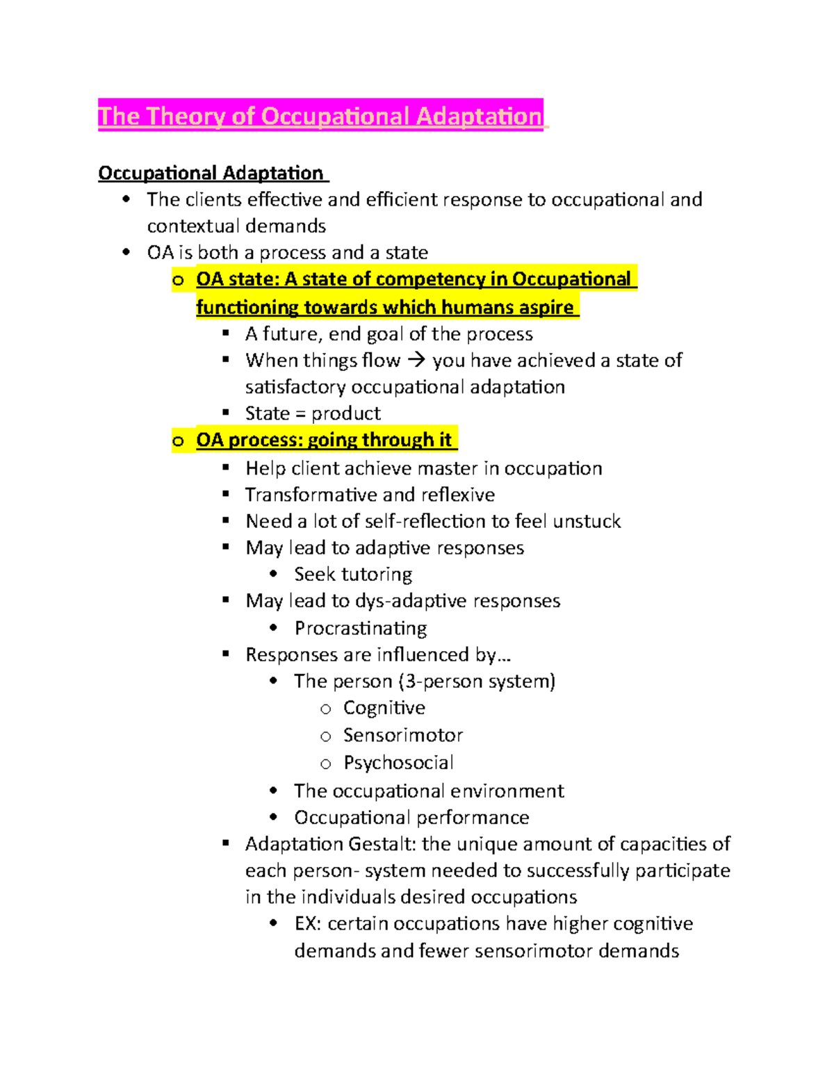 The Theory Of Occupational Adaptation - The Theory Of Occupational ...