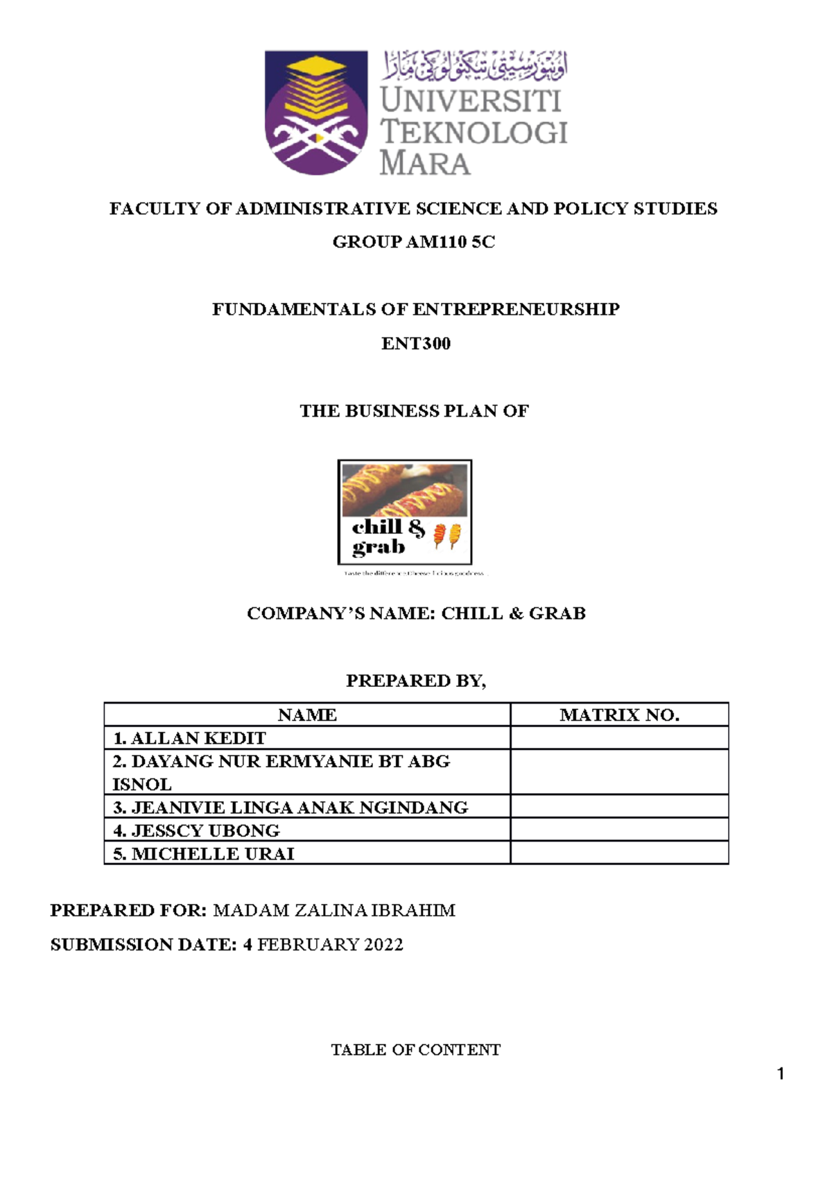 Group 1 (ENT300) - FACULTY OF ADMINISTRATIVE SCIENCE AND POLICY STUDIES ...