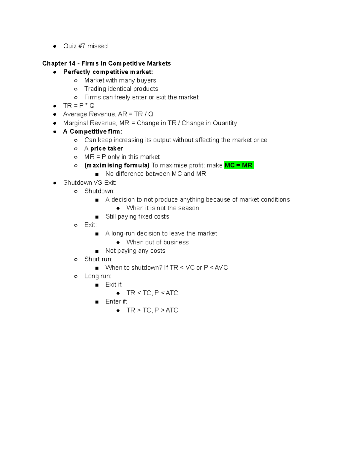 (econ 1b) Lect 14, (ch. 14), Oct 28 - Quiz #7 Missed Chapter 14 - Firms ...