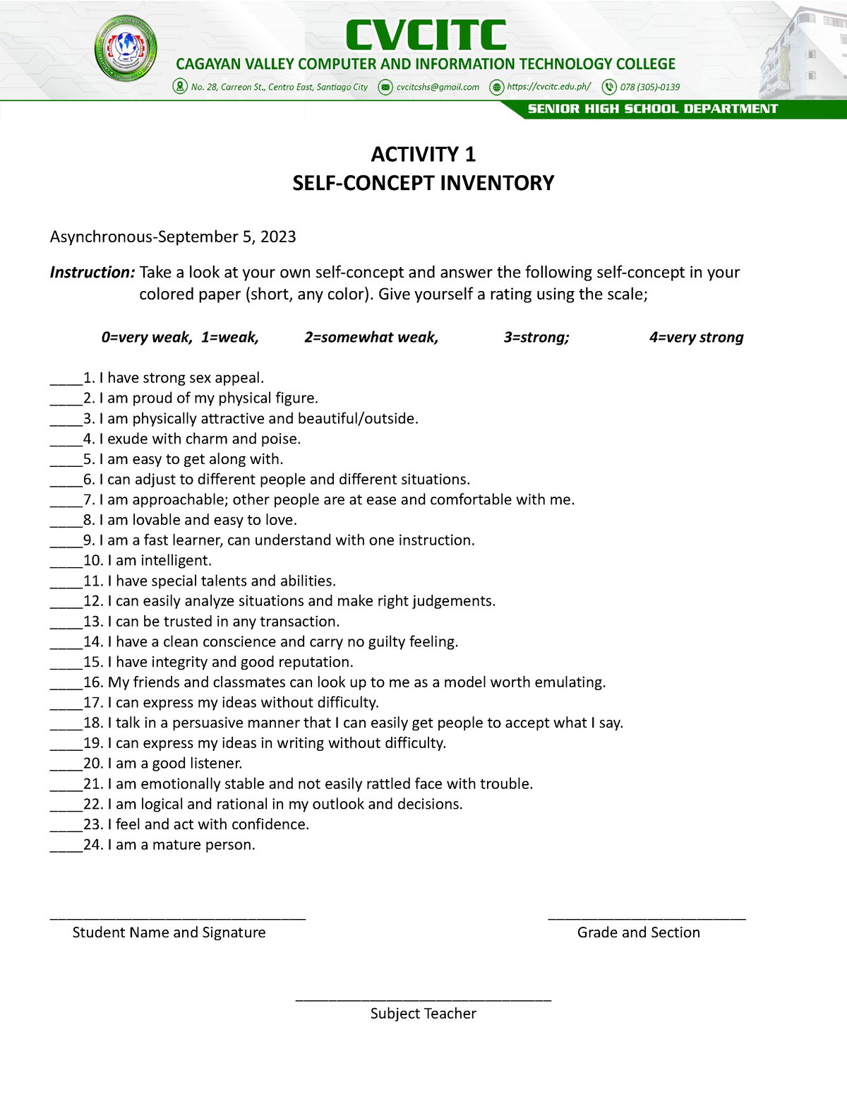 self concept inventory essay