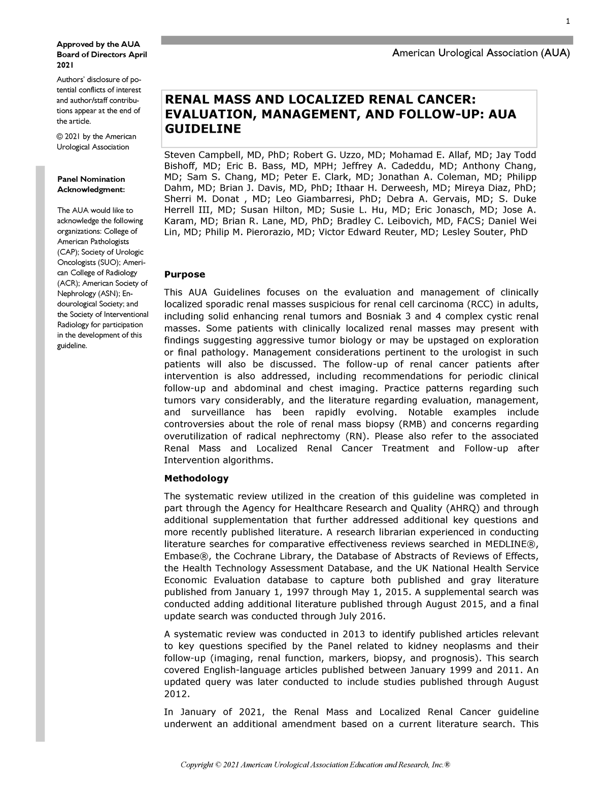 Renal-Mass-Guideline - Purpose This AUA Guidelines focuses on the ...