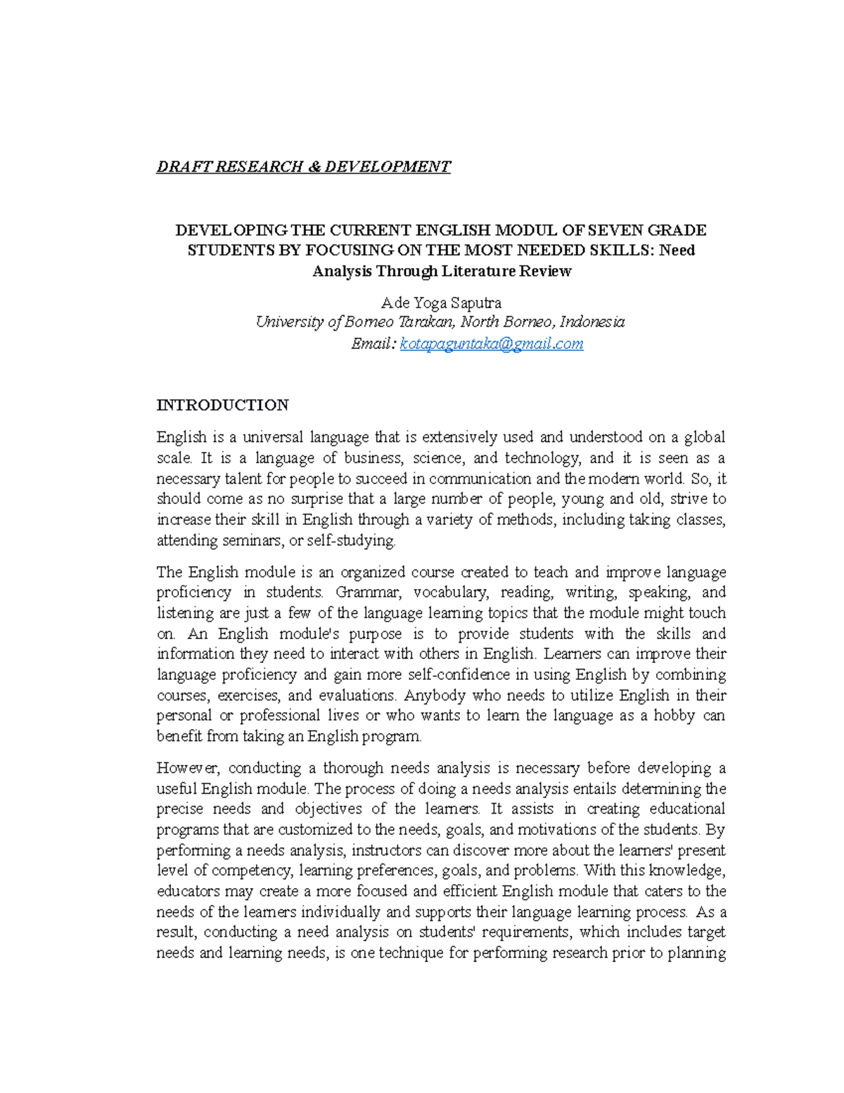 Draft rnd ade Methodology DRAFT RESEARCH & DEVELOPMENT DEVELOPING