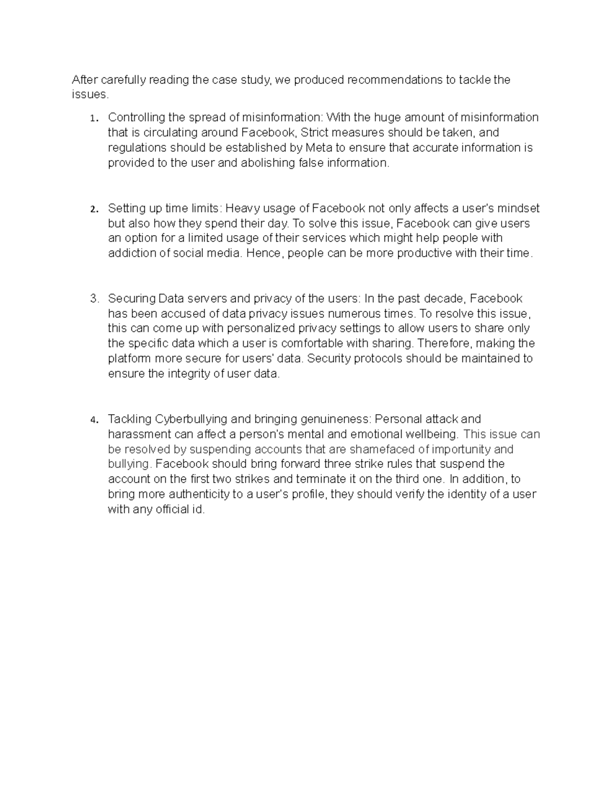 Case study After carefully reading the case study, we