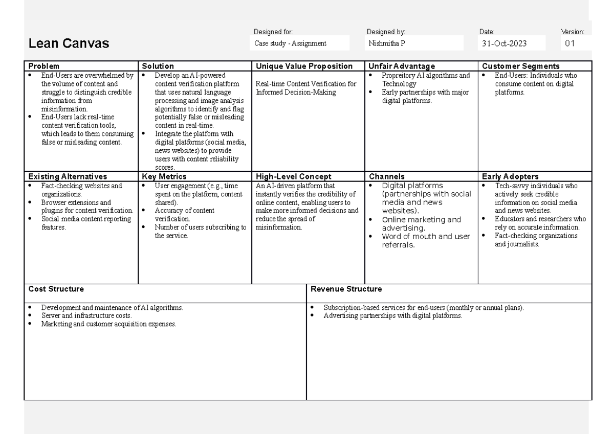 Lean-canvas - erkfg - Designed for: Designed by: Date: Version: Lean ...