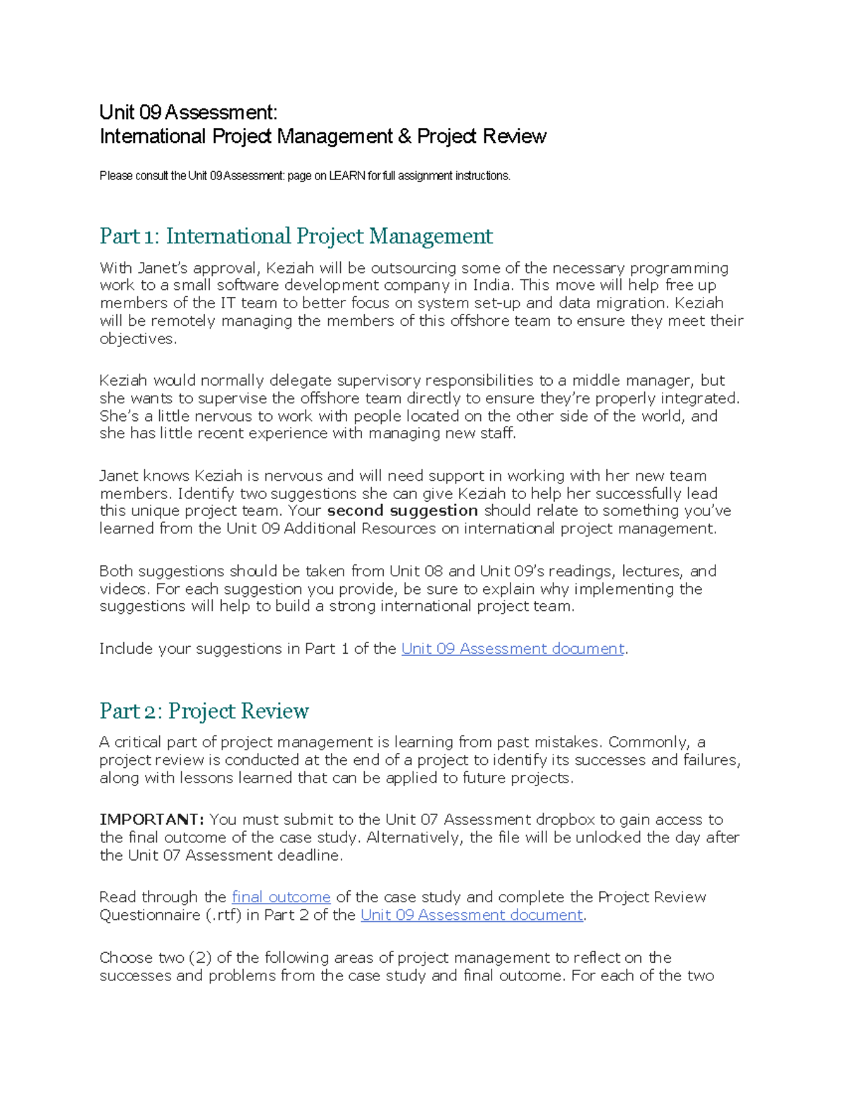 Unit 9 assessment document international and review Unit 09