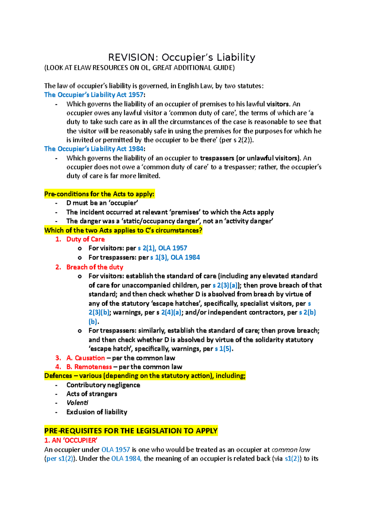 revision-occupier-s-liability-2nd-year-exam-topic-revision