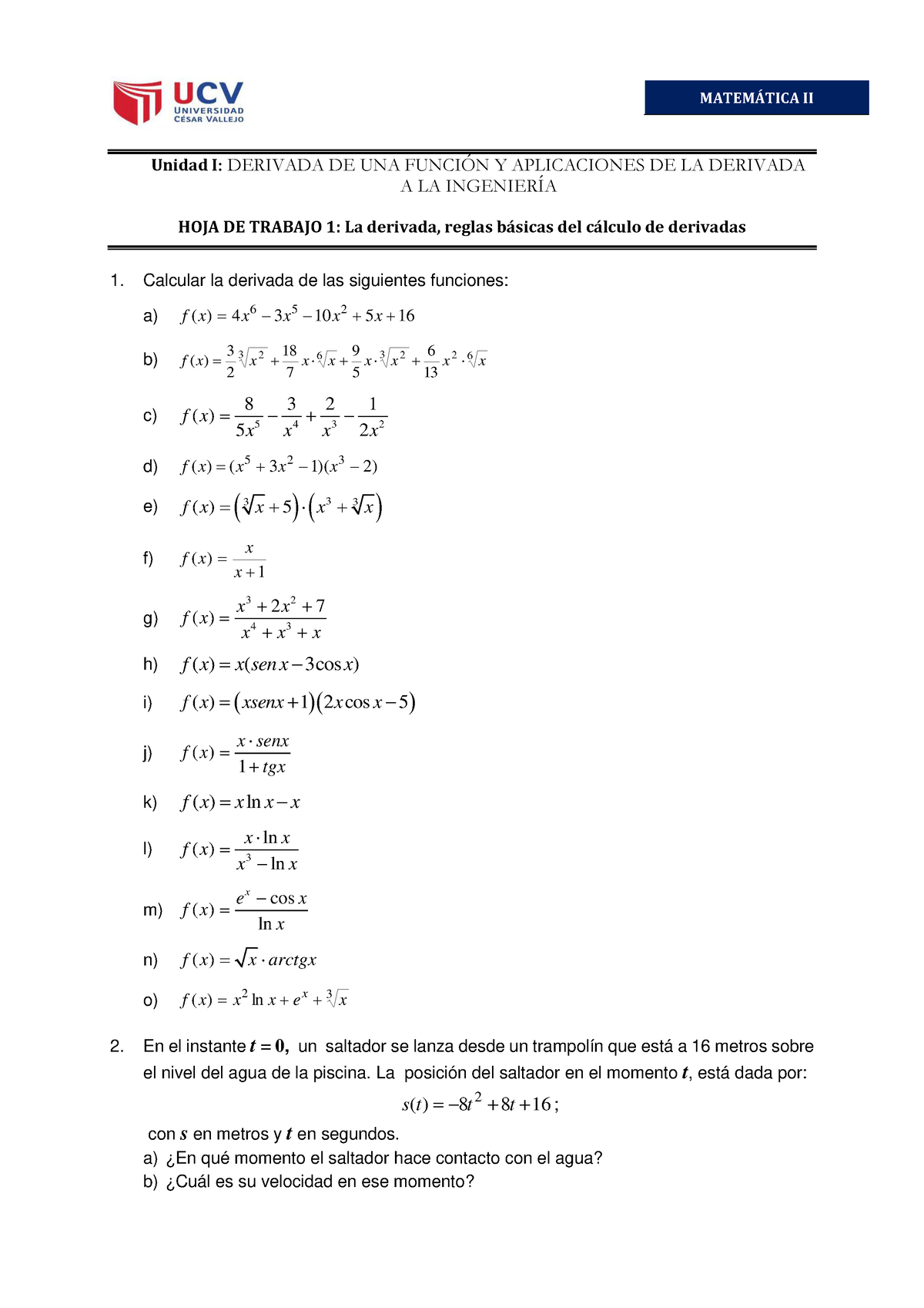 HT 01 Derivada De Una Función - MATEM¡TICA II Unidad I: DERIVADA DE UNA ...