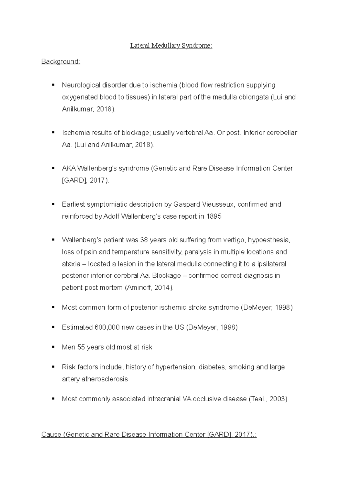 Lateral Medullary Syndrome - Lateral Medullary Syndrome: Background ...