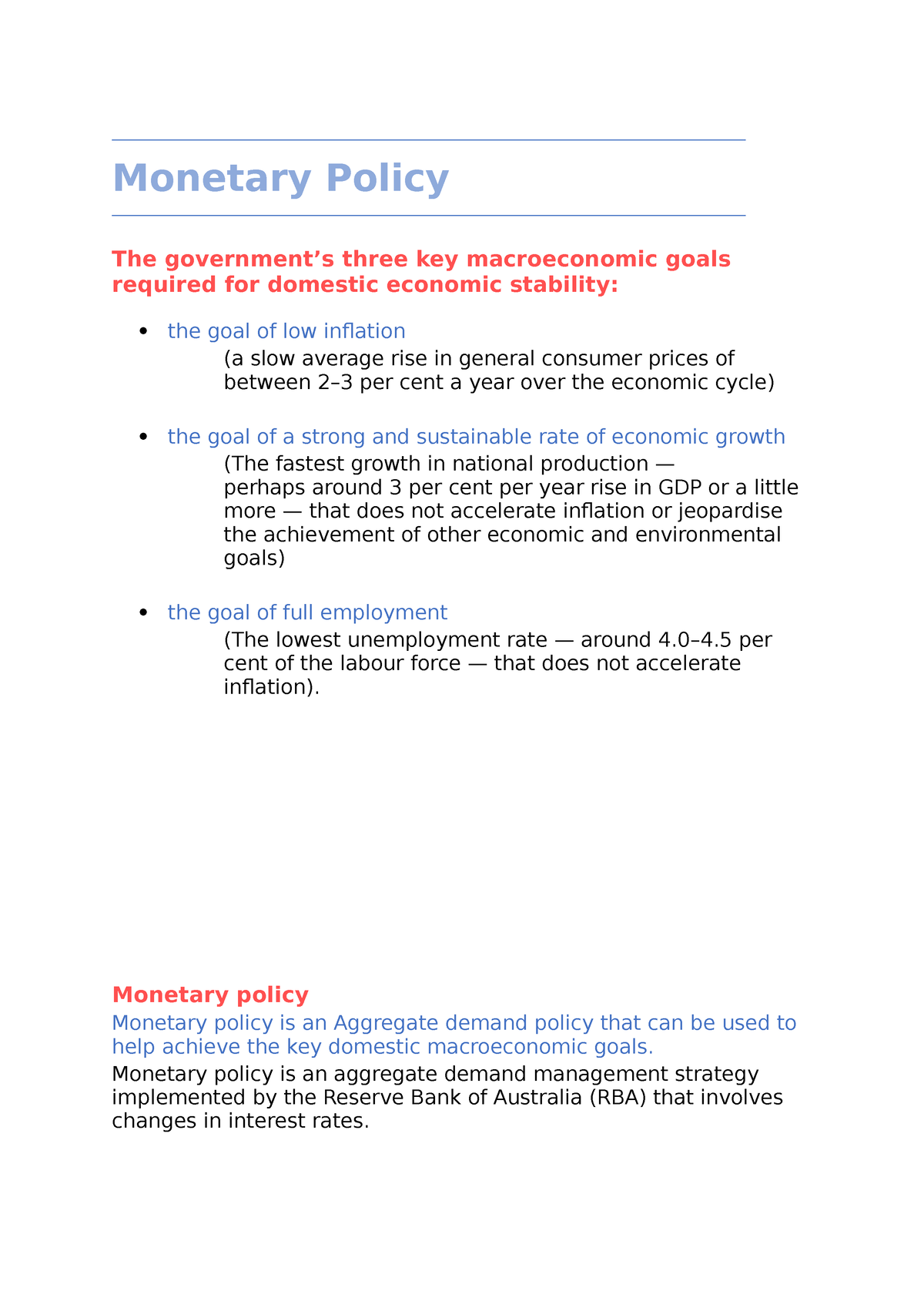 essay on monetary policy