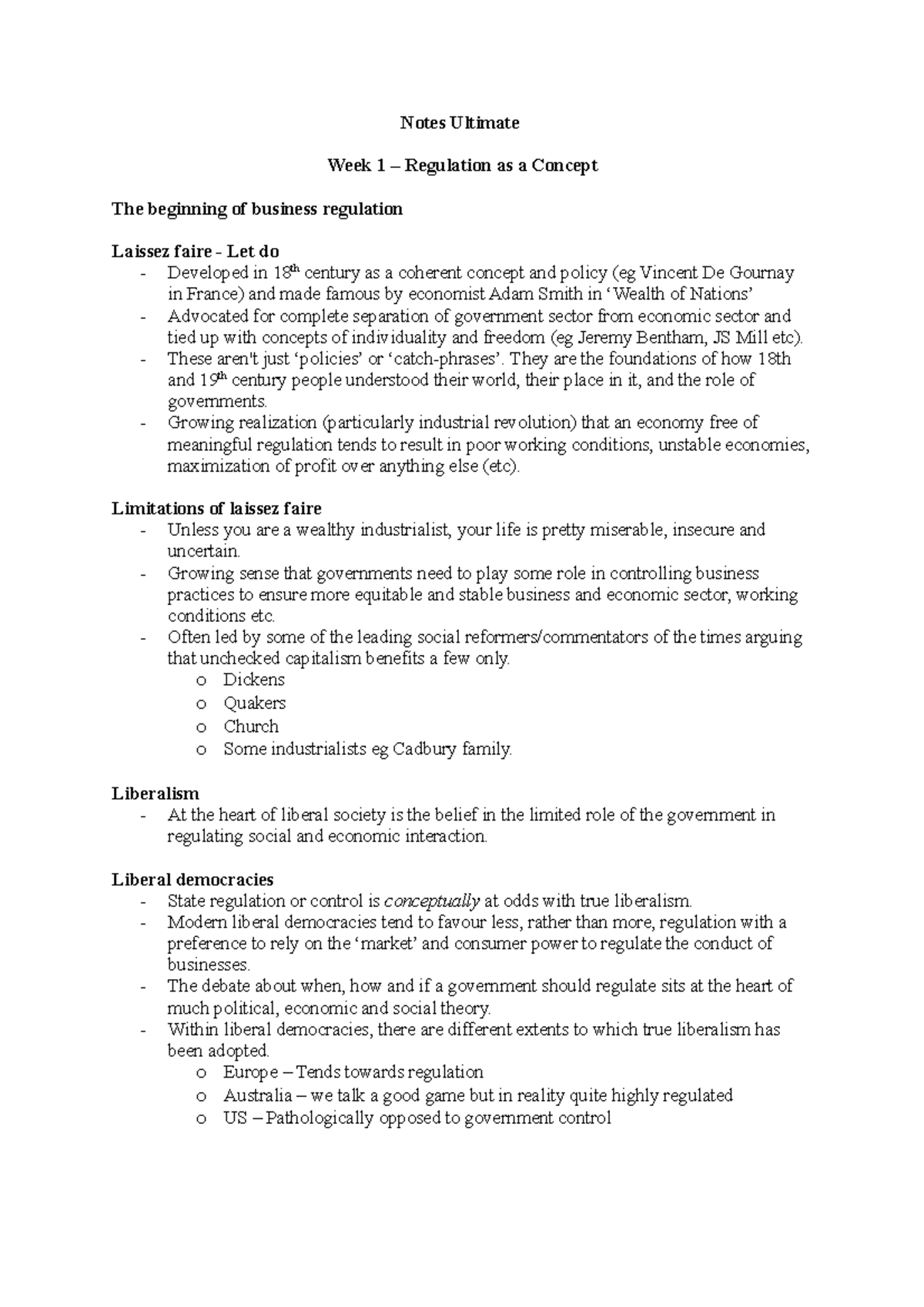 business planning and regulation mba notes