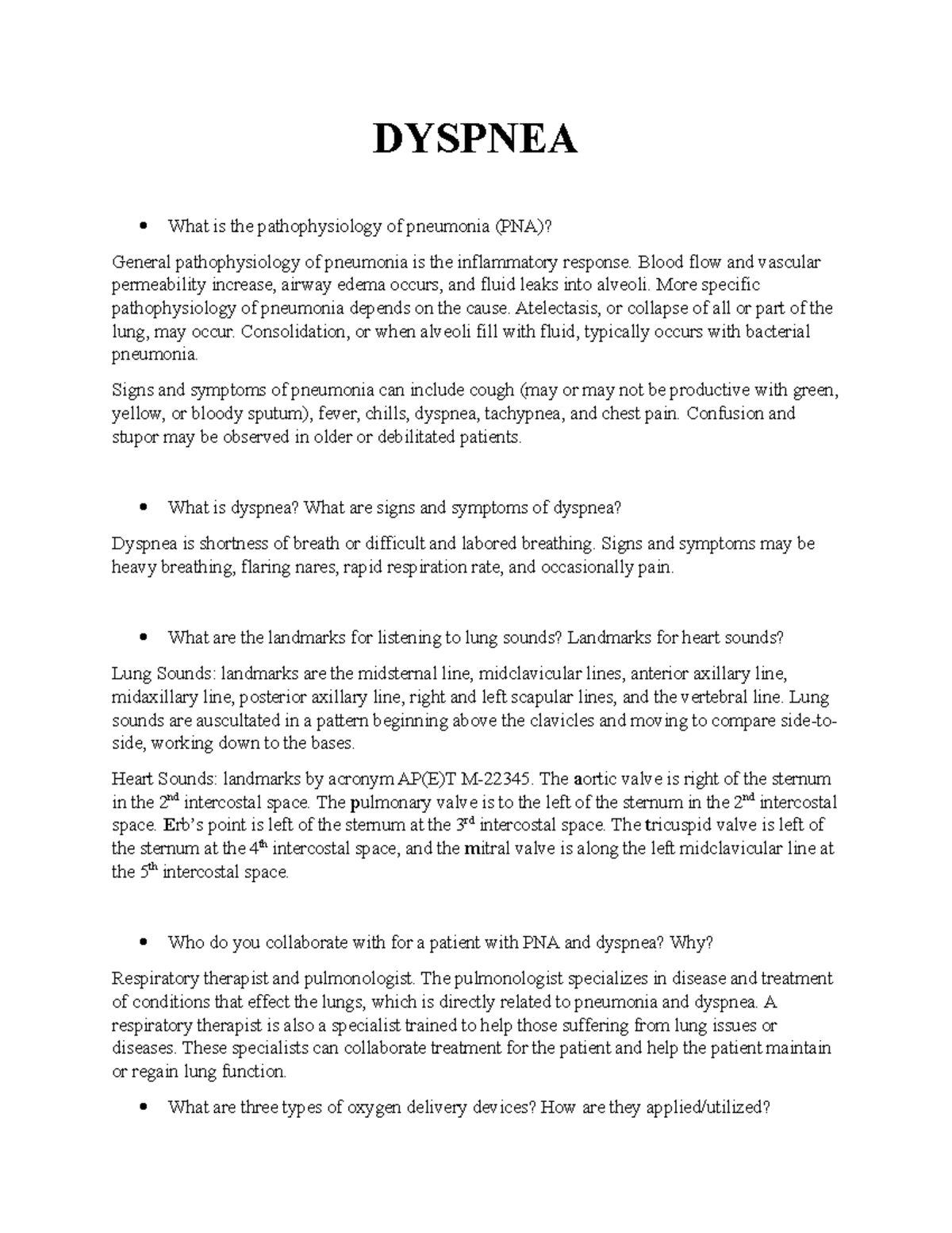 Week5 Simprep - Simulation - DYSPNEA What is the pathophysiology of ...