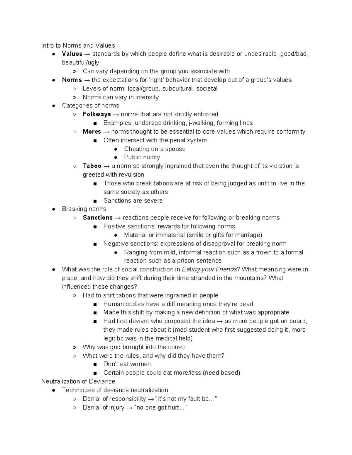 Soc unit 2 notes - Intro to Norms and Values Values → standards by ...