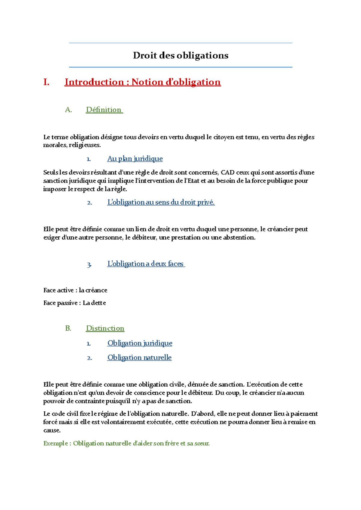 Cours Complet Droit Des Obligations - Droit Des Obligations I ...