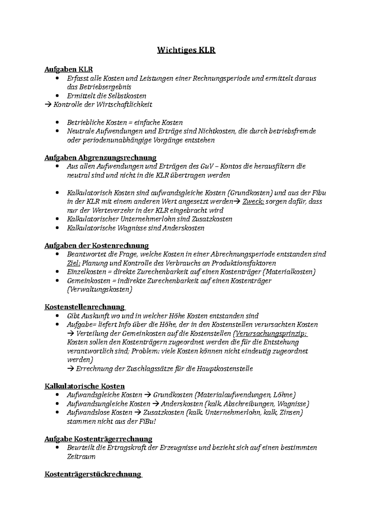 Wichtiges KLR - Definition Begriffe - Wichtiges KLR Aufgaben KLR ...