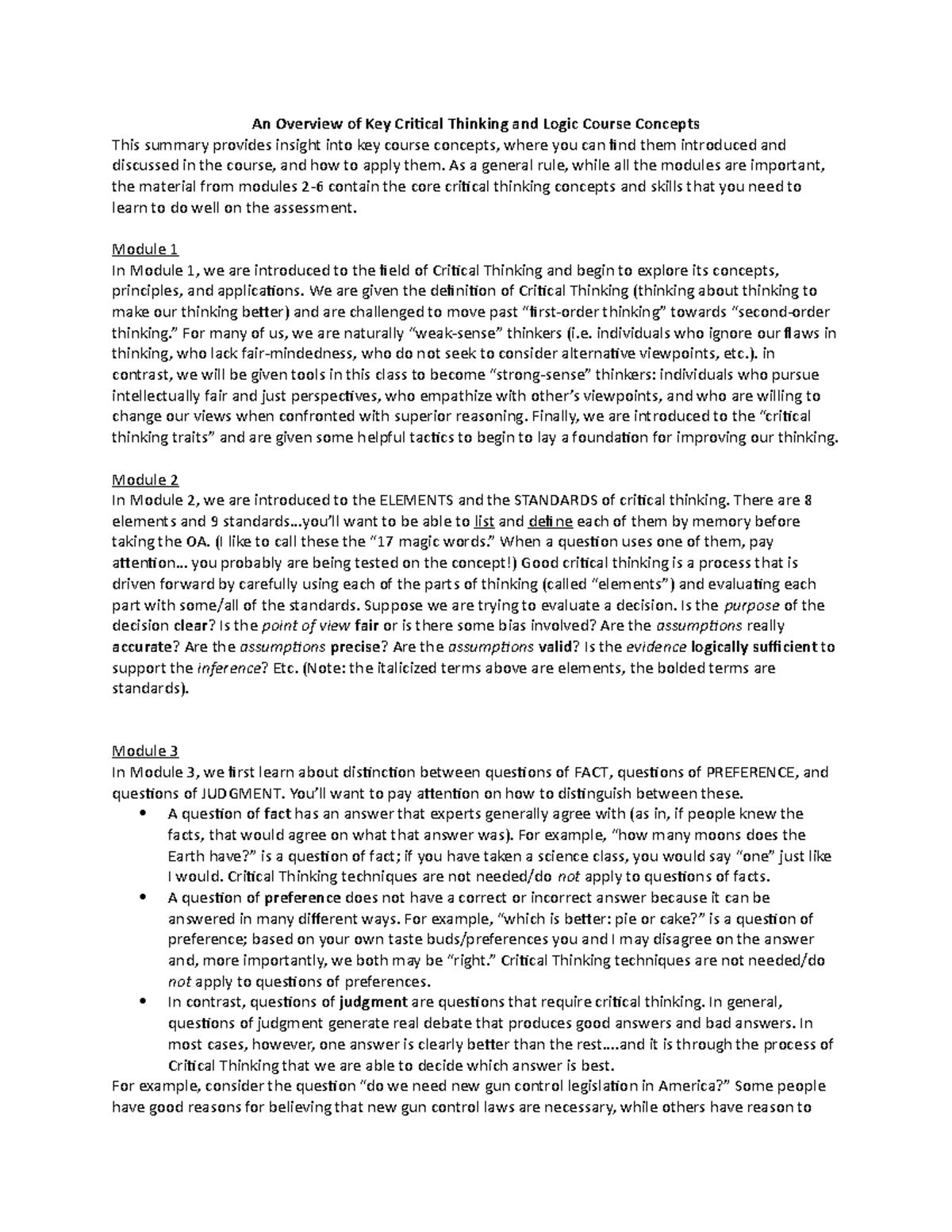 Overview of key C168 concepts - An Overview of Key Critical Thinking ...