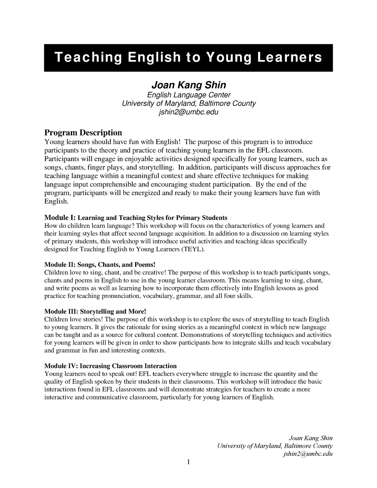 teaching english to young learners assignment